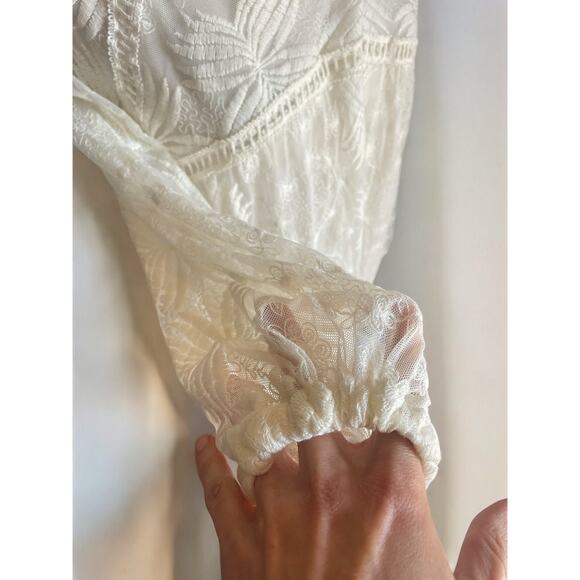 Fairy Sheer Ivory Embroidered Coquette Cottagecore Cotton Boho Blouse Tunic M - Picture 9 of 9